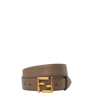 FENDI GREY LEATHER BELT WITH FENDI GOLD BUCKLE 40MM