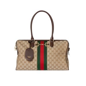Gucci Borsetto Large Boston Bag GG Canvas Sand And Brown 38Cm 866734 FAFV9 9653