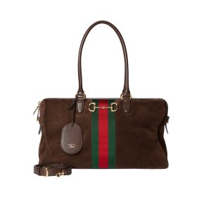 Gucci Borsetto Large Boston Bag Suede Leather Dark Brown 38Cm 866734 AAGIR 2146