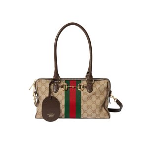 Gucci Borsetto Medium Boston Bag GG Canvas Sand And Brown 28Cm 866732 FAFV9 9653