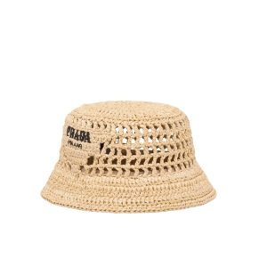 Prada Crochet Bucket Hat Raffia Natural 2HC137 2A2T F0018