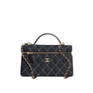 Chanel Classic Vanity with Chain Gold Metal Denim Dark Blue 19cm AP4385 B23492 U7663
