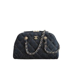 Chanel Clutch With Strap Gold Metal Denim Blue 20cm
