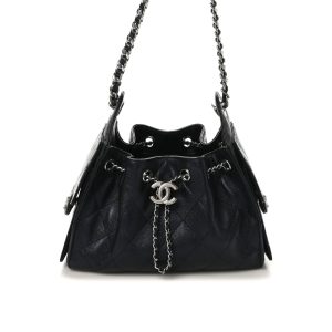 Chanel 25 Small Handbag Silver Metal Black 22cm