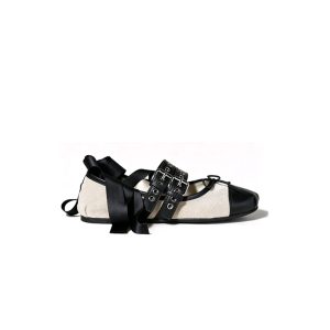 MIUMIU Canvas and leather ballerinas 725618