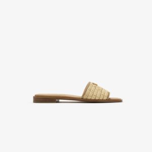 Prada Leather Slides With Crochet Details Natural