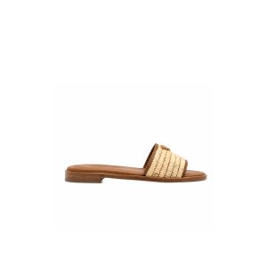 Prada Leather Slides With Crochet Details Cognac Brown
