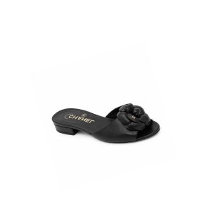 Chanel CC Mules With Camellia In Black
