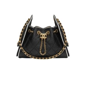 Chanel 25 Small Handbag Braided Raffia Black And White 20Cm