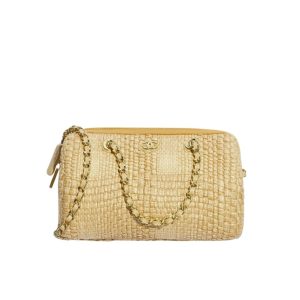 Chanel Classic Clutch With Chain Bag Braided Raffia Beige 20Cm